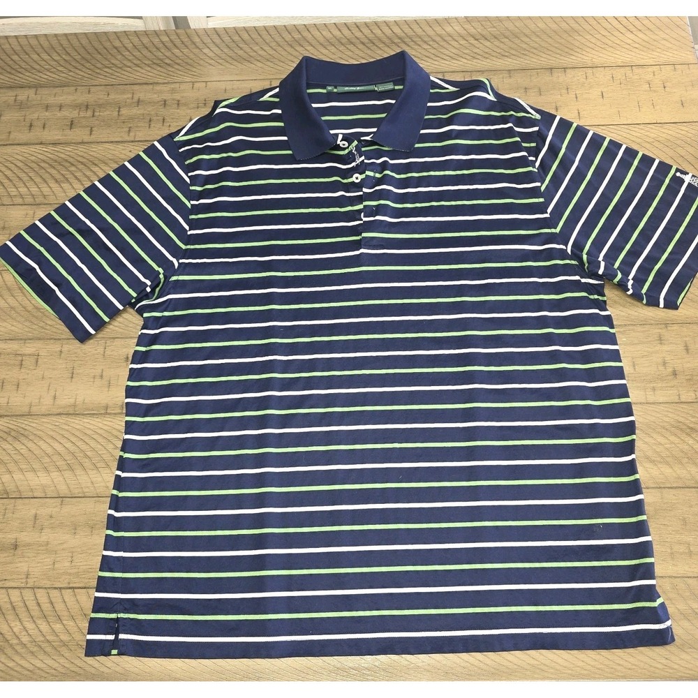 Bobby Jones XL Polo Shirt Mens Striped Blue Green Cotton Golf Short Sleeve